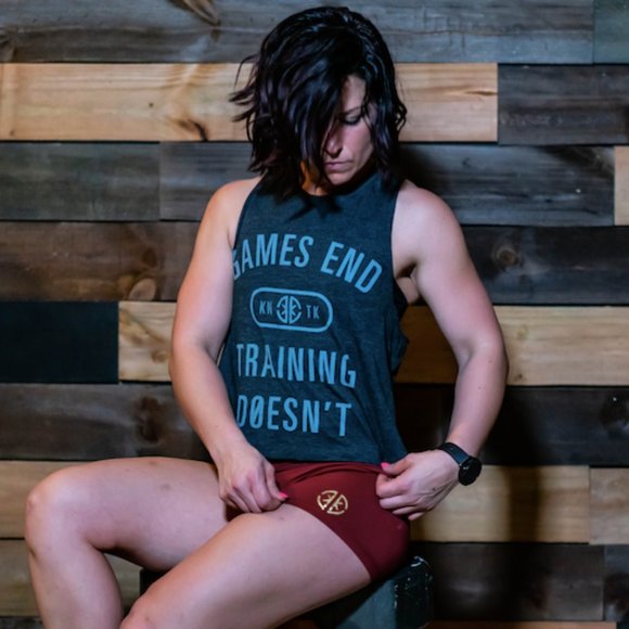 Games End. Training Doesn't.  Women's Racer Crop - Picture 1 of 1